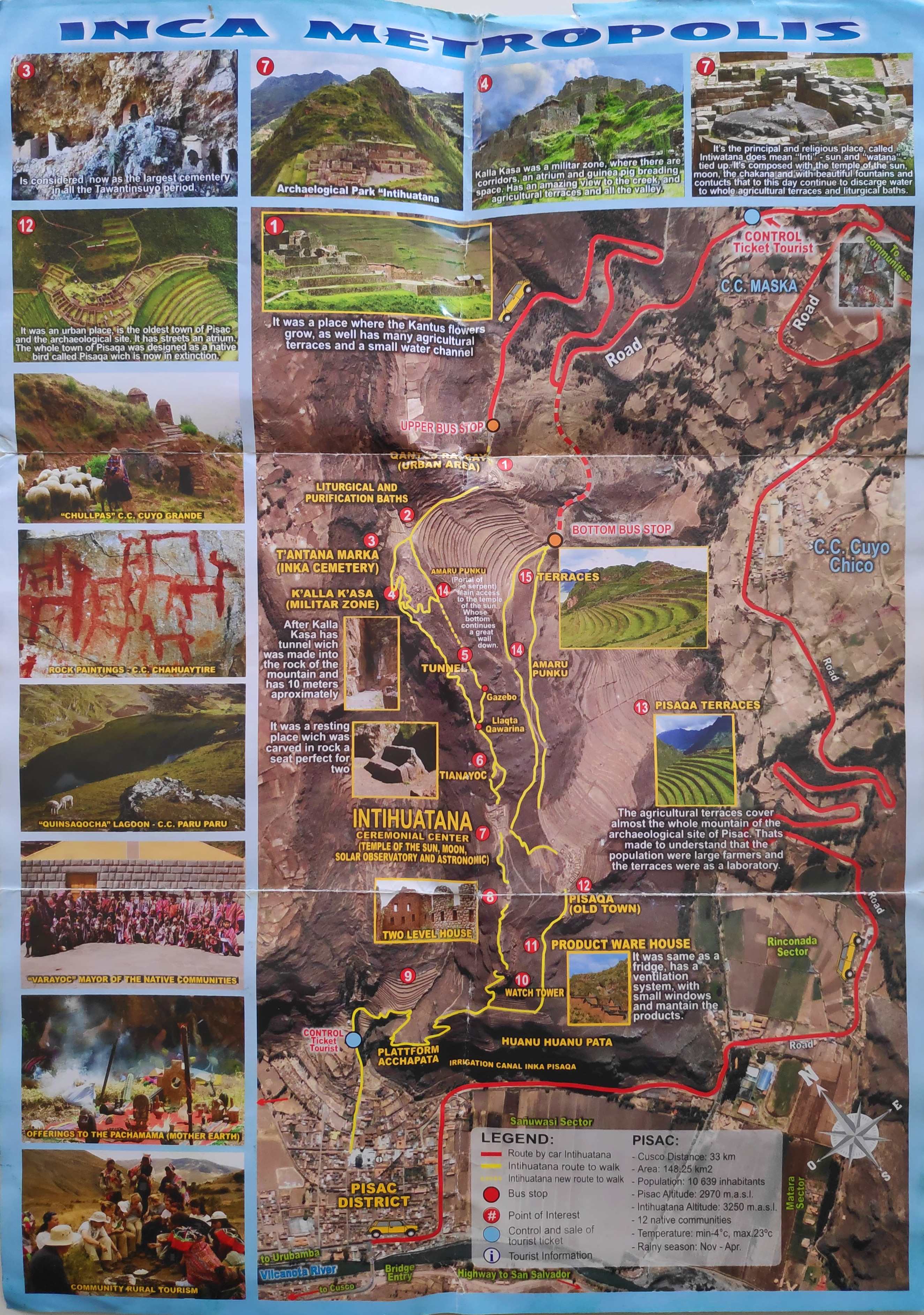Mapa del recinto arqueológico de Pisac