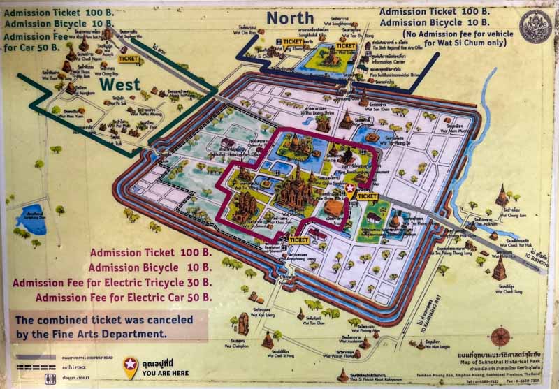 Mapa de Sukhothai con los mejores templos