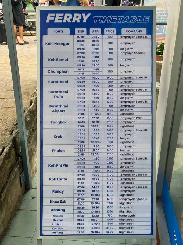 Horarios y precios de Koh Tao a otros destino de Tailandia