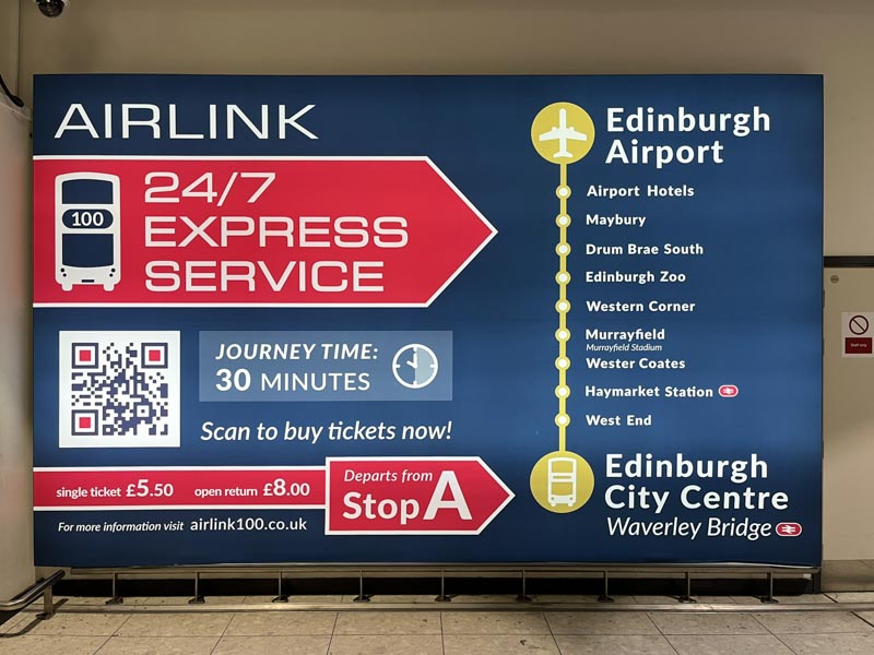 Cartel del Airlink 100 en el Aeropuerto de Edimburgo