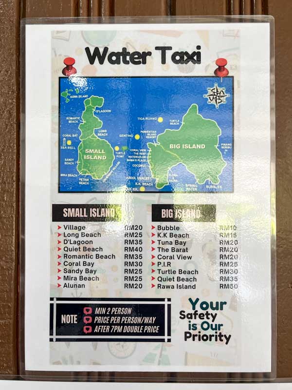 Water taxis perhentian precios